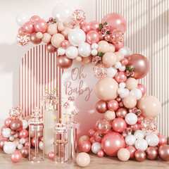 147PCS Rose Gold Balloon Garland Arch Kit, Pearl Rose Gold Metallic White Nude B