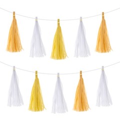 30 Pcs Light Yellow/Dark Yellow/White Tassel Garland Banner with Rope