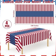 Kids’ Patriotic Table Covers 4 Pack, 108″ x 54″ Red White Blue for Parties