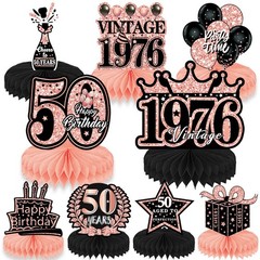 9 PCS 50th Birthday Party Table Decorations Rose Gold Pink Honeycomb Center