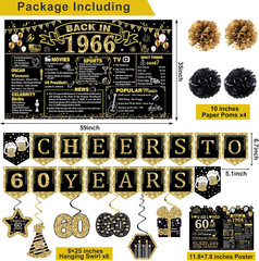 60Th Birthday Decorations for Men Women, 103 PCS Back in 1966 Decorations, Vinta