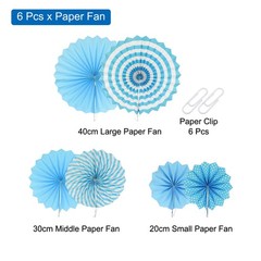 Hanging Paper Fans Set Paper Decorations for Party Birthday Blue（6pcs)