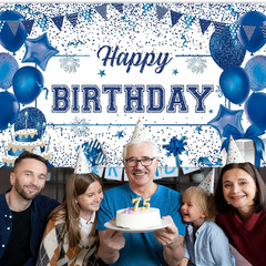 Blue Birthday Party Decorations Large Blue and White Birthday Banner for Men
