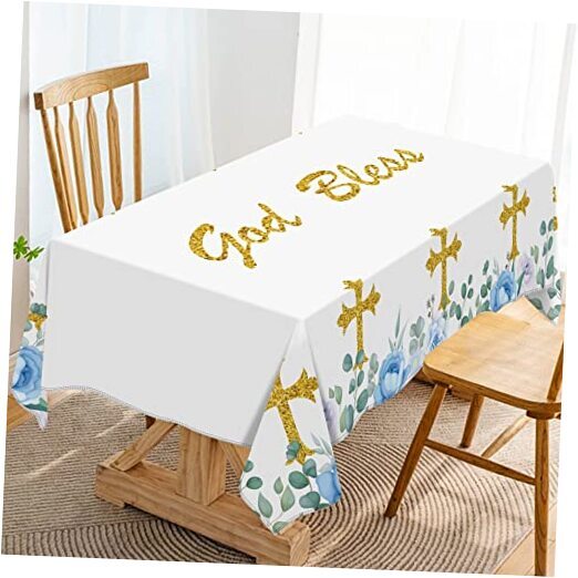 God Bless Tablecloth Boy First Holy Communion Blue Baptism Christening Party