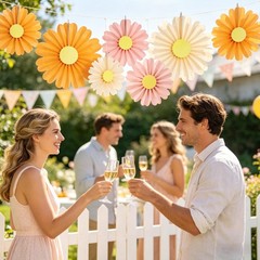 10 PCS Daisy Paper Flowers Decorations Pink Orange Fans Hanging Decor Party