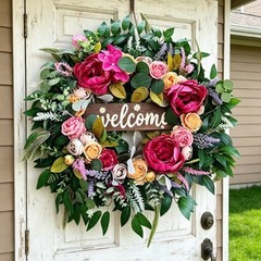 60cm Rustic Floral Wreath with Peony Rose Hydrangea for Front Door Decoration