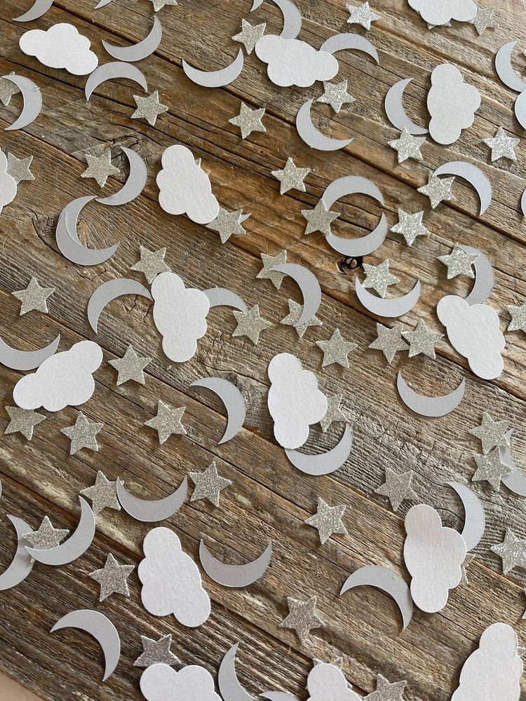 100PCS Moon Stars Table Scatter Confetti,Silver Glitter Moon Star Party Decor…