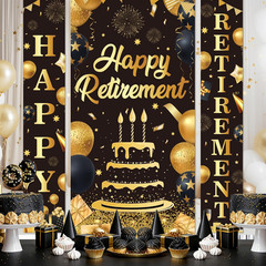 Retirement Party Decorations Door Cover and Door Banner for Men Women Black Gold