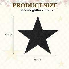 120 Pcs 6 Inch Double Printed Glitter Star Cutouts, Black
