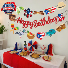 Puerto Rico Party Banners – 3PCS Glitter Decor for Birthday & Festivals
