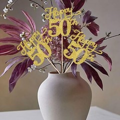 12 Pack Happy 50th Birthday Centerpiece Sticks Double Sided Gold Glitter 50th…