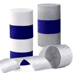 Graduation Streamers, 9 Rolls Crepe Paper, Navy Blue Silver, Grey