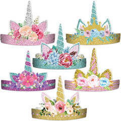 Chiazllta 12 Pieces Unicorn Birthday Party Hats Unicorn Paper Party Crown Headba