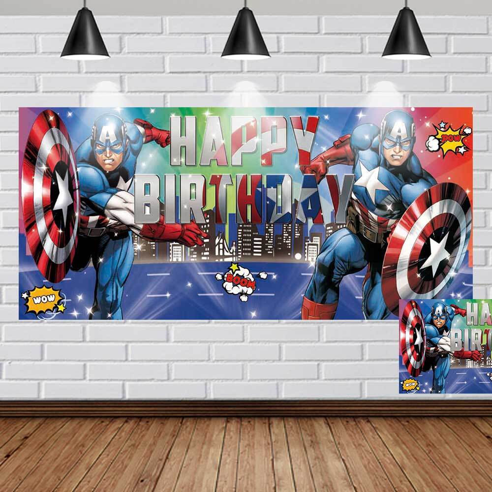Captain America Birthday Banner Party Supplies Backdrop Baby Cartoon Party Decor