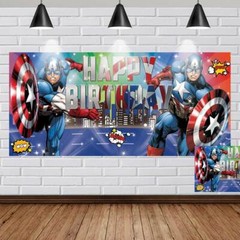 Captain America Birthday Banner Party Supplies Backdrop Baby Cartoon Party Decor