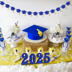 Class of 2026 Blue Glitter Grad Party Decor: Banners, Hats, Garlands, Tassels