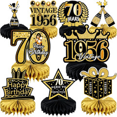 9 Pcs 70Th Birthday Decoration for Men Women Happy 70Th Birthday Honeycomb Cente