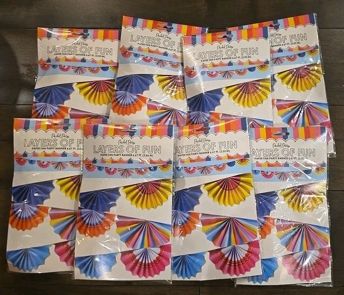 Packed Party Layers Of Fun Paper Fan Part Birthday Anivarsery Banner 6.67 Ft 8pc