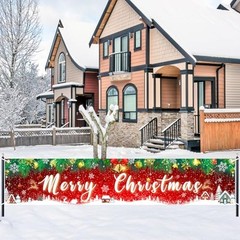 Large Merry Christmas Yard Banner Green Red Backdrop for Christmas