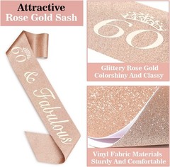 Complete 60th Birthday Gift Set: Crown, Sash, Candles – Unforgettable Rose Gold