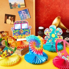12 PCS Tie Dye Hippie Honeycomb Centerpieces 60s 70s Retro Party Table Decor