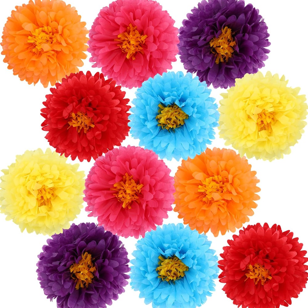 Fiesta Tissue Paper Flowers Pom Poms Mexican Carnival Decor 14 In 12 Pcs