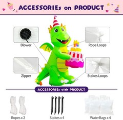 Large 6FT Birthday Dinosaur Cake Inflatable – Indoor/Outdoor LED Party