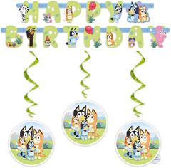 Bluey Birthday Banner and 3 Hanging Swirl Decorations – Bluey Birthday Decora…