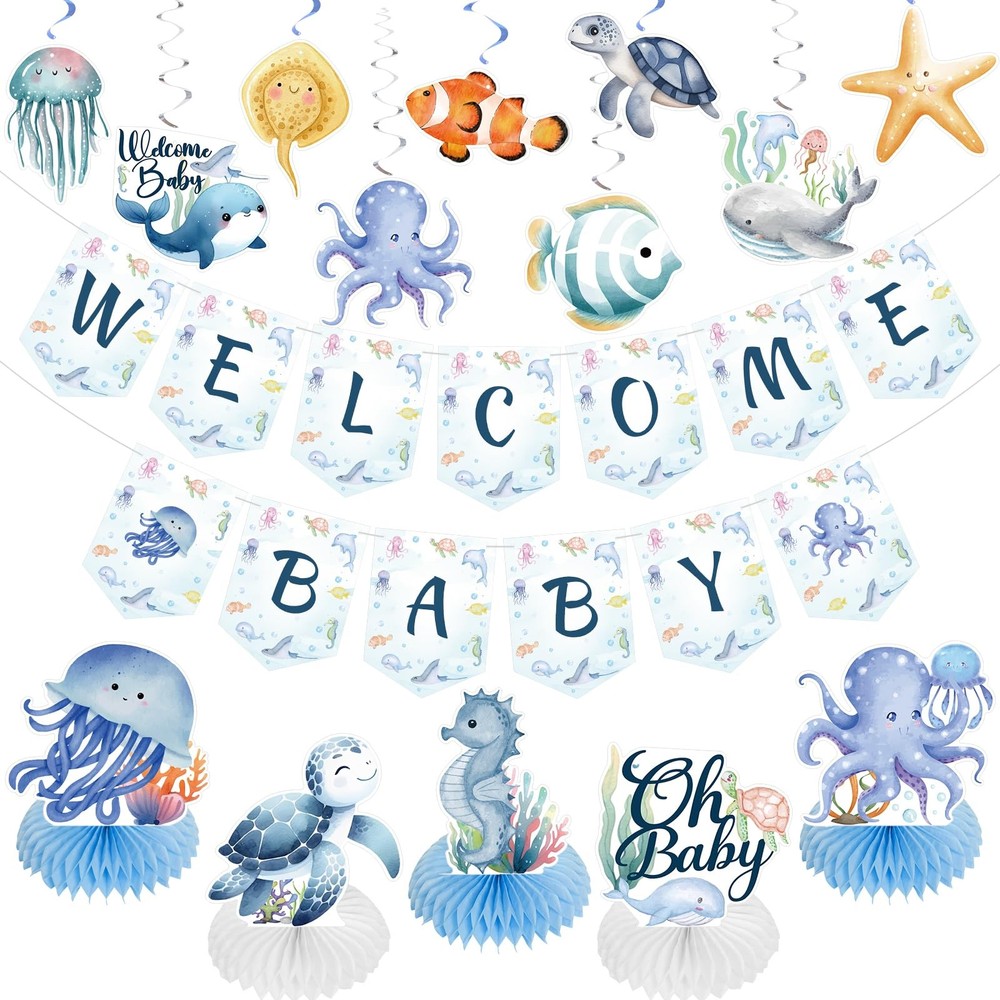 Under the Sea Baby Shower Decorations, Ocean Animals Decorations Include Welc…
