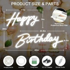Large Happy Birthday Neon Sign Set – Dimmable LED Backdrop Decoration