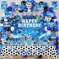 FrozzlyFun Soccer Party Decorations for Boys, 173Pcs Blue Soccer Ball Bday Pa…