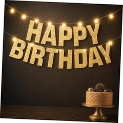 , Light Up Happy Birthday Banner – 10 Feet, 8 Modes Pre-Strung |en Glitter Gold