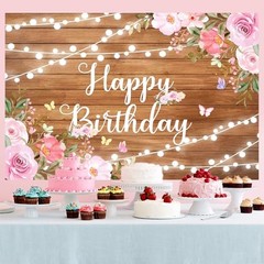 Rustic Wooden Happy Birthday Banner for Women Glitter Lights 5.9 x 3.6 ft Brown