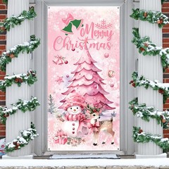 Merry Christmas Decoration Pink Snowman Tree Reindeer Snowflakes Door Cover Gift