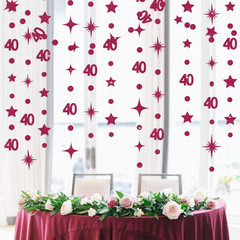 Burgundy 40Th Birthday Decorations Number 40 Circle Dot Star Garland Glitter Str