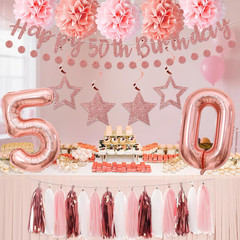 13Pcs 50Th Birthday Decorations for Girls, Pink Rose Gold Happy 50Th Birthday Ba