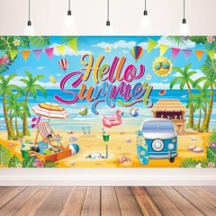 Summer Party Decorations, Hello Summer Beach Party Backdrop Banner for Hello