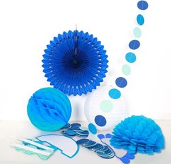 Under The Sea Theme Blue Birthday Party Decorations Circle Garlands Paper Fan…