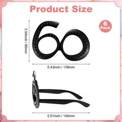 6-Pack Birthday Glasses with Rhinestones, 60th Photo Booth Props [Black]
