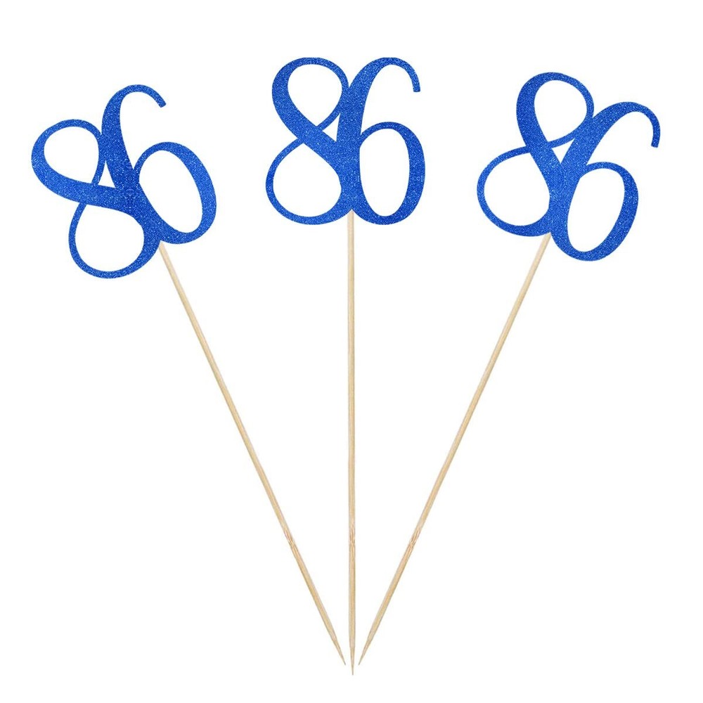 Blue Glitter 86th Birthday Centerpiece Sticks 12-Pack Number 86 Table Topper …