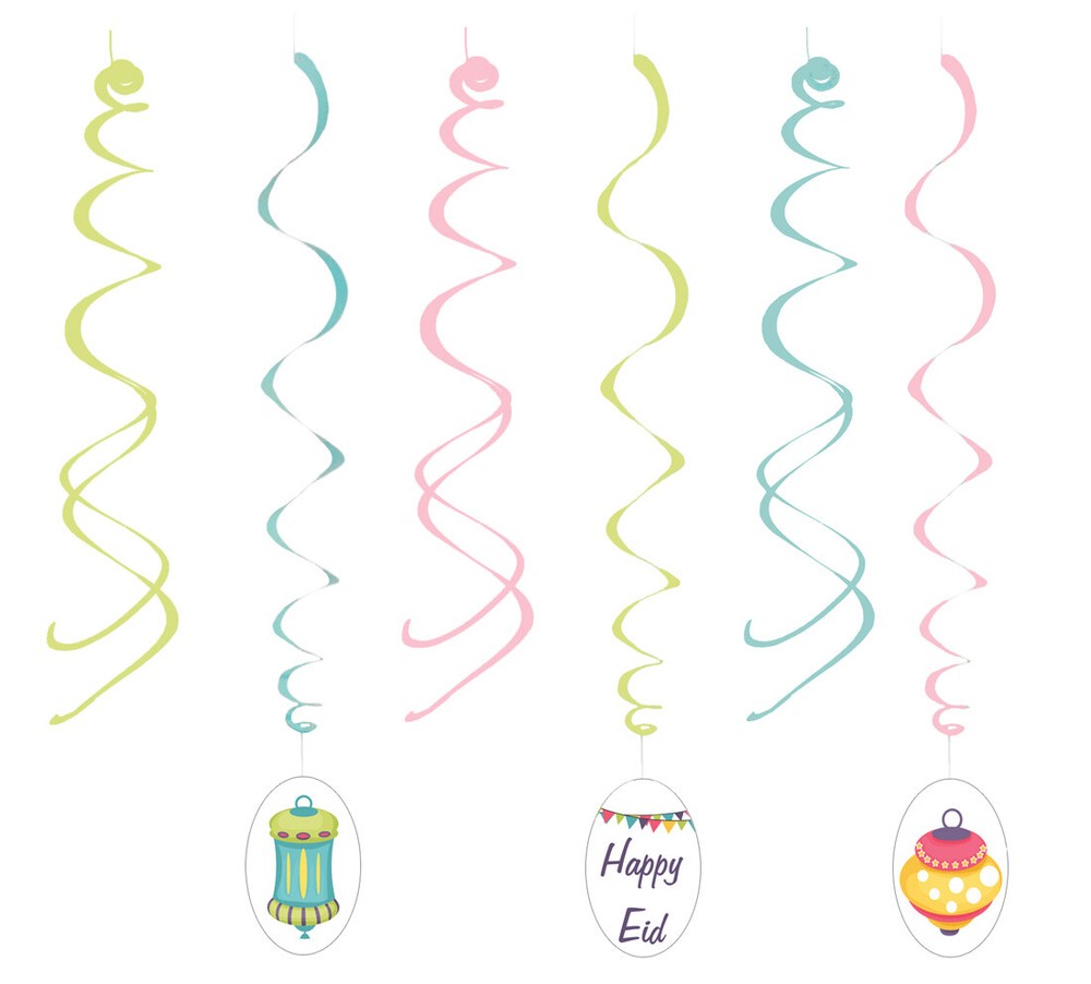 Happy Eid Lantern Hanging Swirls Islamic Muslim Holiday Decoration (6 Pack)