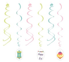 Happy Eid Lantern Hanging Swirls Islamic Muslim Holiday Decoration (6 Pack)