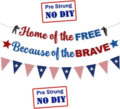 Pre-Strung Memorial Day Decorations Banner Thank You Veterans Days Glitter Blue