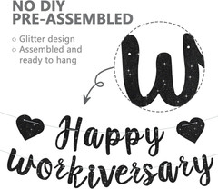 Black Glitter Happy Workiversary Banner – NO DIY -Black Work Anniversary Decorat