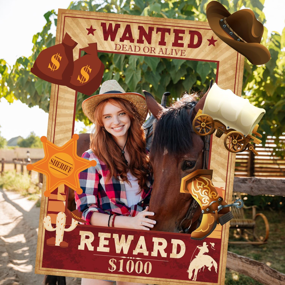 West Wanted Photo Booth Prop Kit Cowboy Party Decoration Wild Western Cowboy The