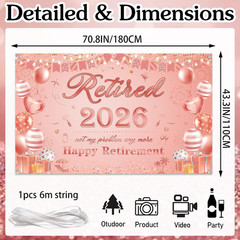 Happy Retirement Party Decorations Backdrop – Rose Gold Banners Decoration Women