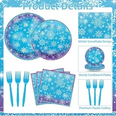 Snowflake Winterland Christmas Disposable Tableware Set (Plates, Napkins, Forks)