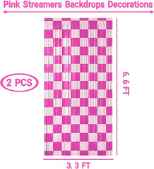 Birthday Party Streamers Decorations Pink White Checkered Foil Fringe Decor