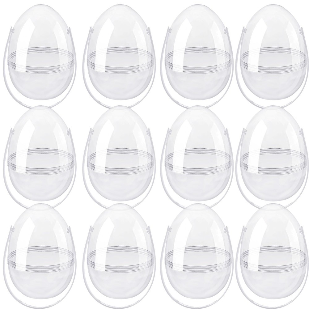 12 Pcs 6 Inch 8 Inch Jumbo Clear Easter Egg with Handles Large Transparent Ea…