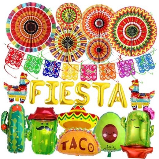 Mexican Party Decorations Fiesta Ballons – 23 Pcs Balloons Multicoloured Papar